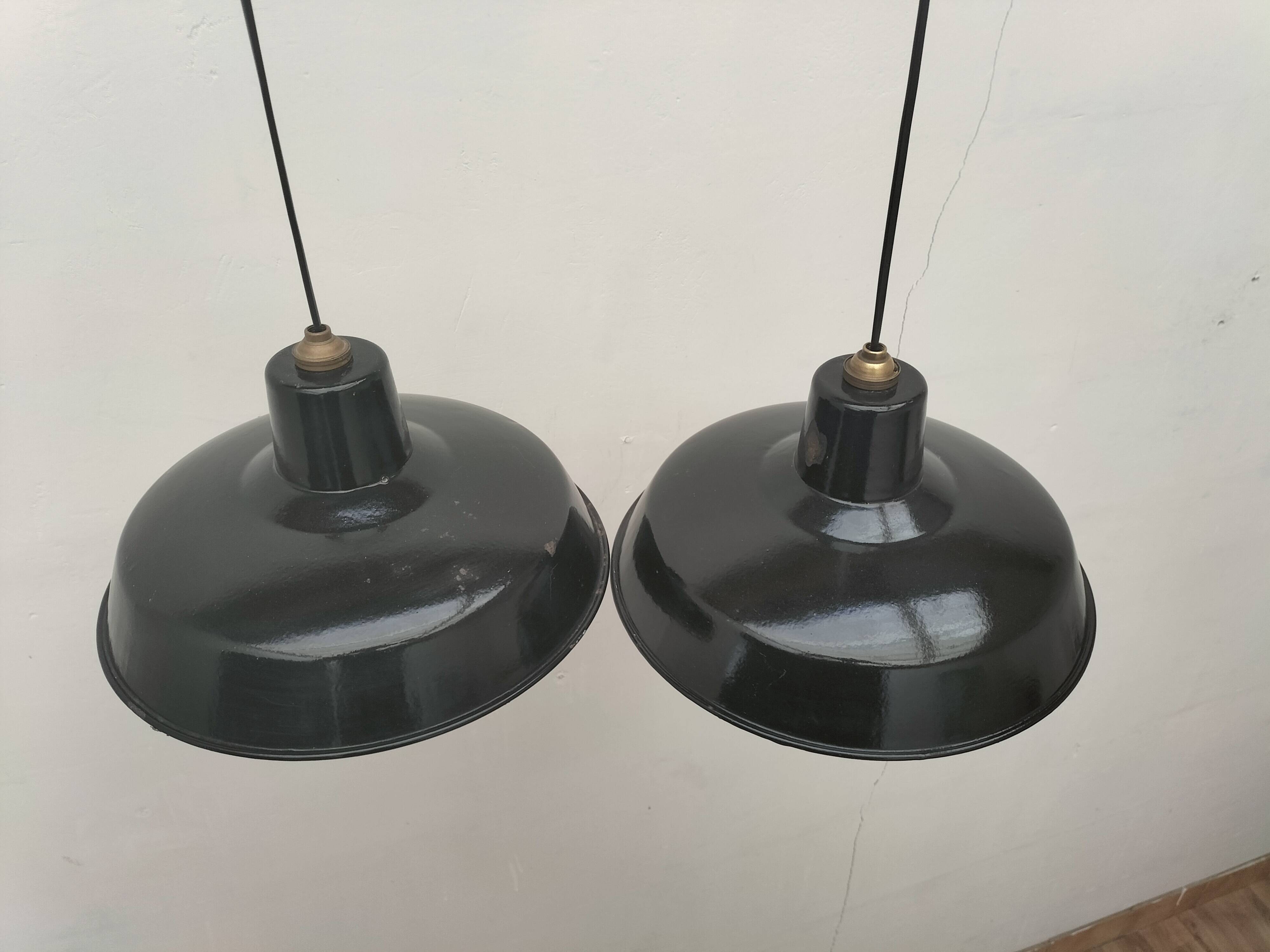 Enameled sheet metal pendant lights