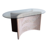 Table d’appoint Bureau Italienne rotin sculpté avec plateau en verre