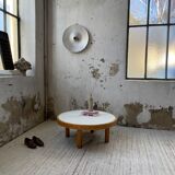 Round coffee table white ceramic and wood