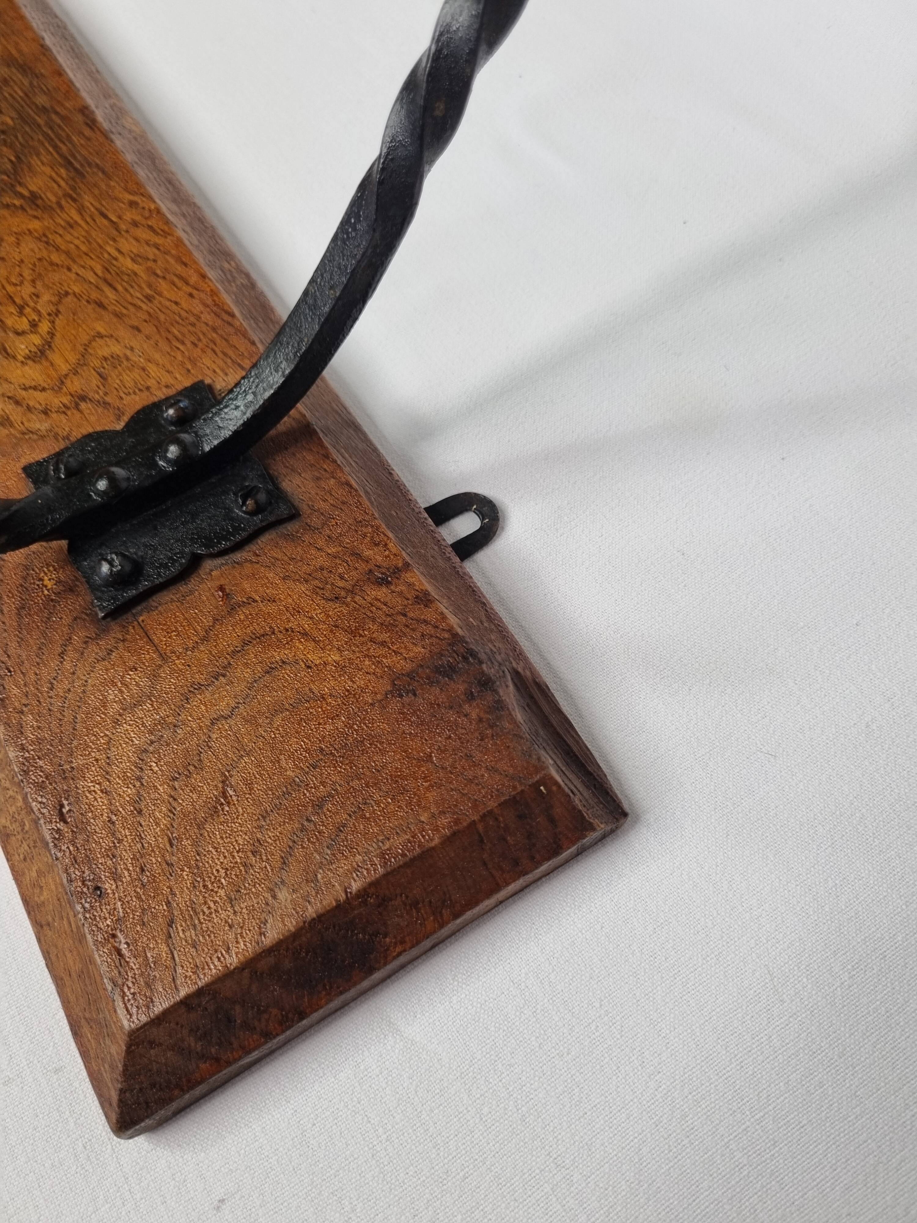 Solid wood and wrought iron wall hook, rustic style, 59 cm