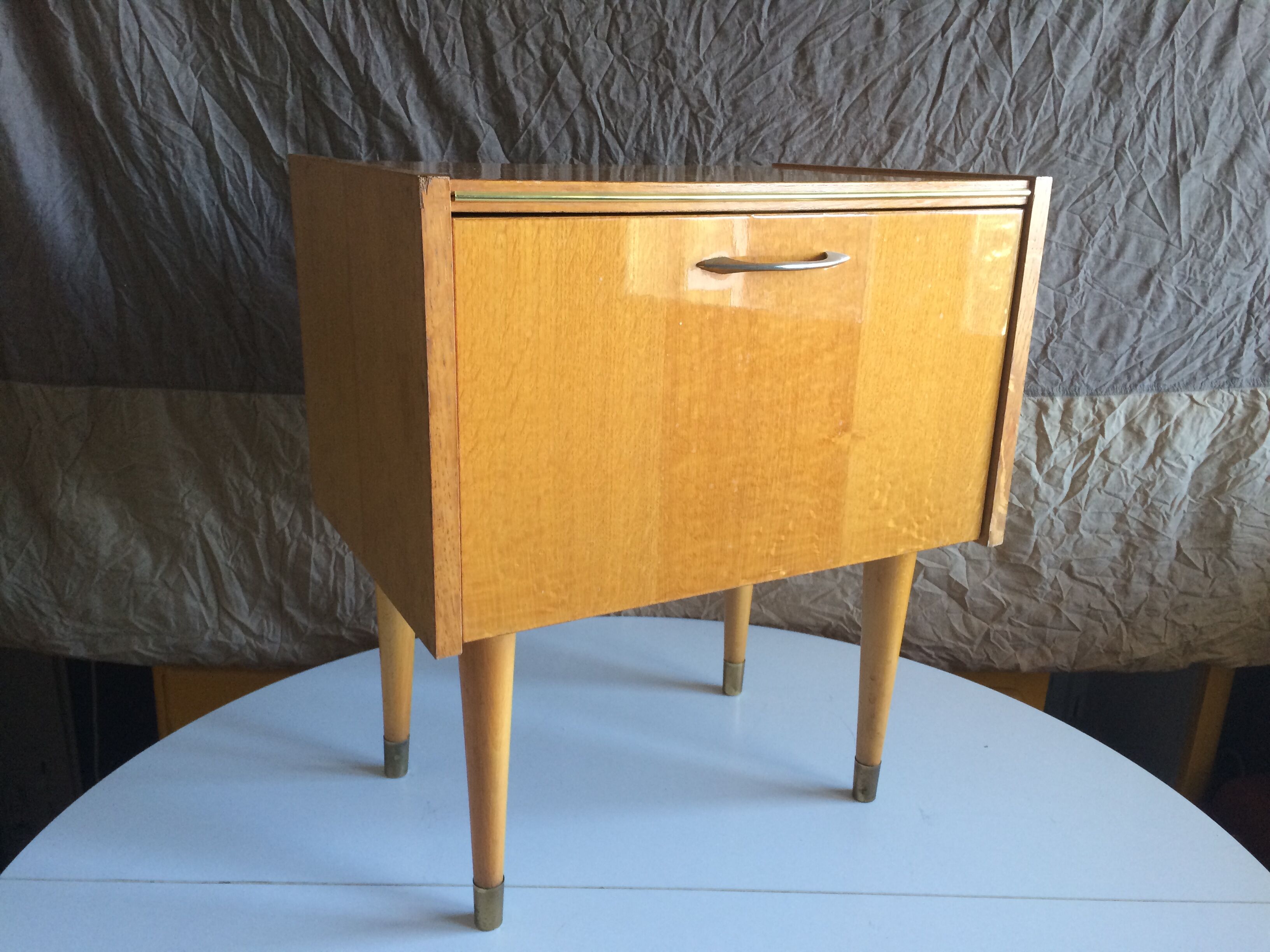 French vintage bedside in varnished blond wood 60