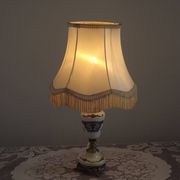 French Vintage Decorative Silver Metal and Porcelain Shaded Table Lamp