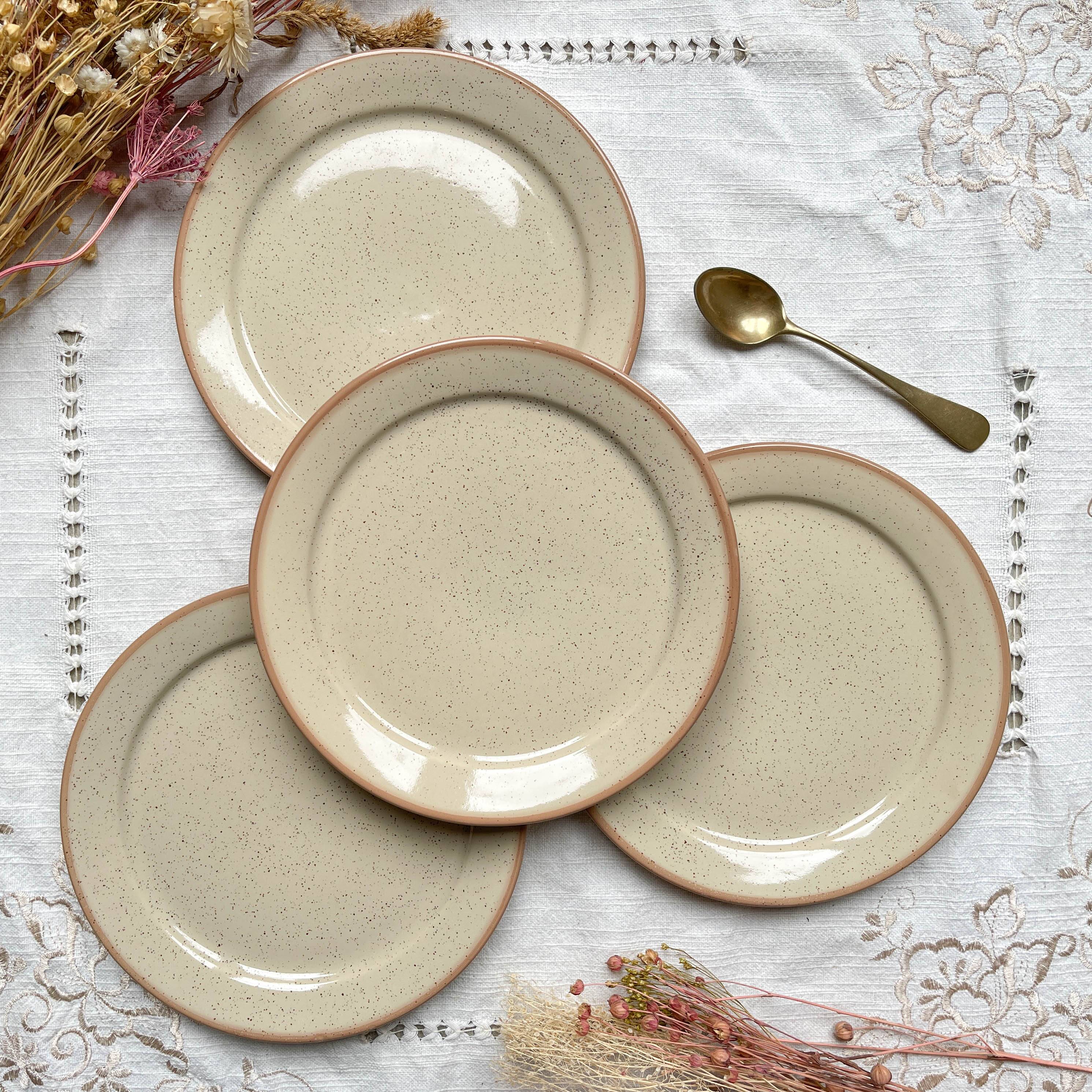 4 Small plates in speckled stoneware, Tulowice style, mid-century, 20th century