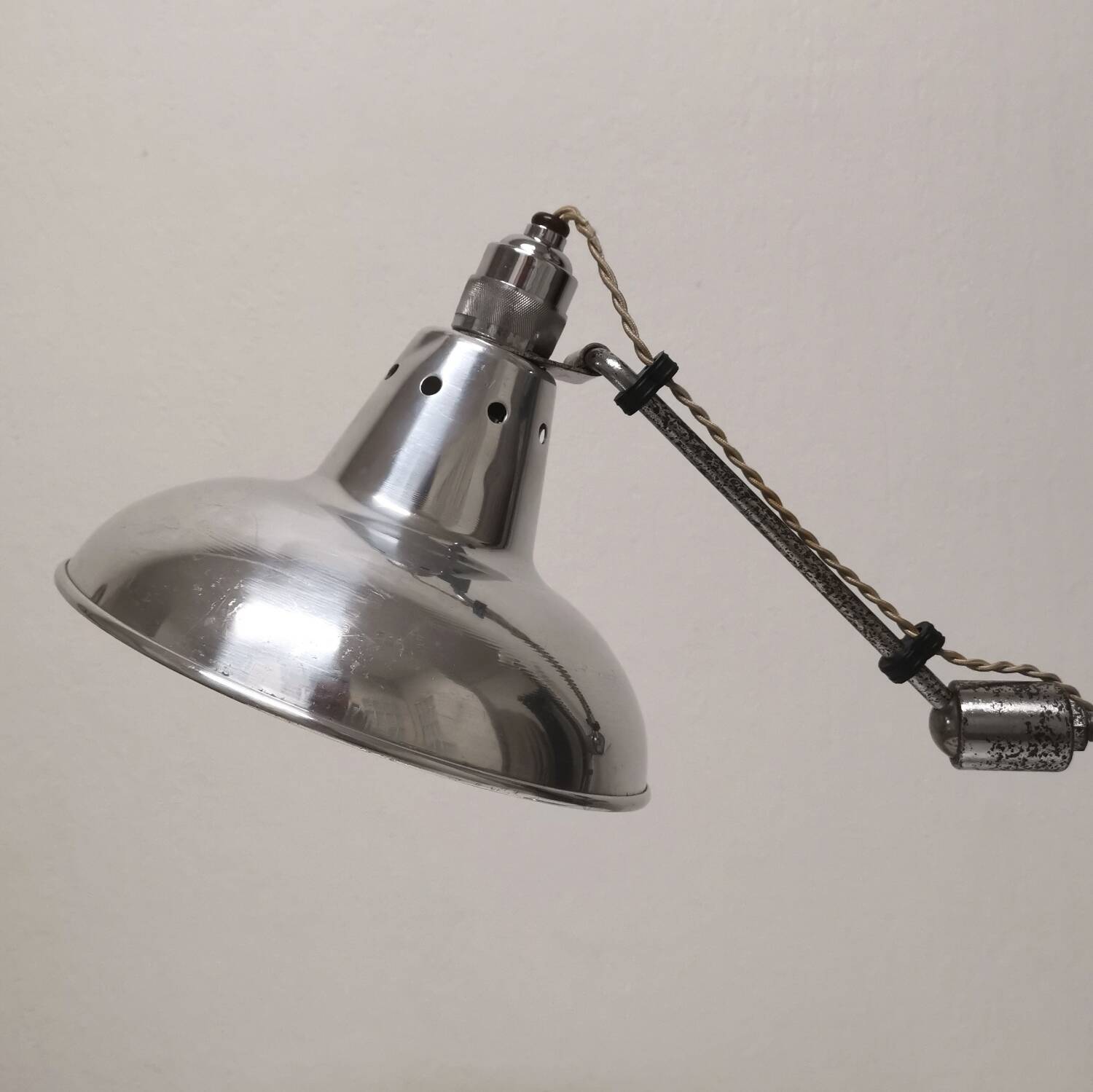 Articulated industrial lamp, nickel-plated, Houillon Nancy,