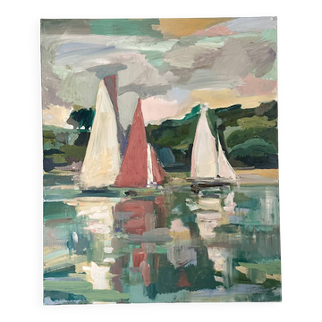 Oil on canvas sailboats