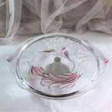 Plat à tartes gâteaux sur piédouche décor de paons
