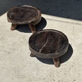 Small tripod stool low in dark brown upcycled teak