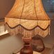 Large rustic table lamp foot wood & brass, lampshade pagoda beige fabric, years 50/60