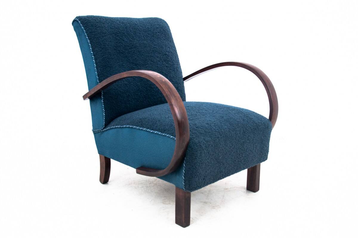 Blue boucle J. Halabala Armchair, after renovation
