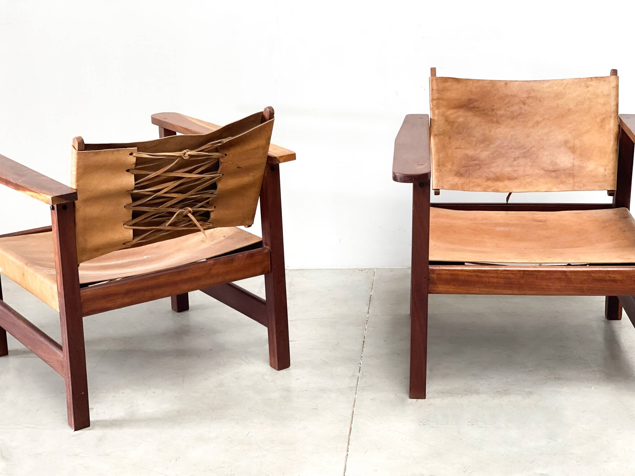 Mid century leather safari armchairs, 1960s