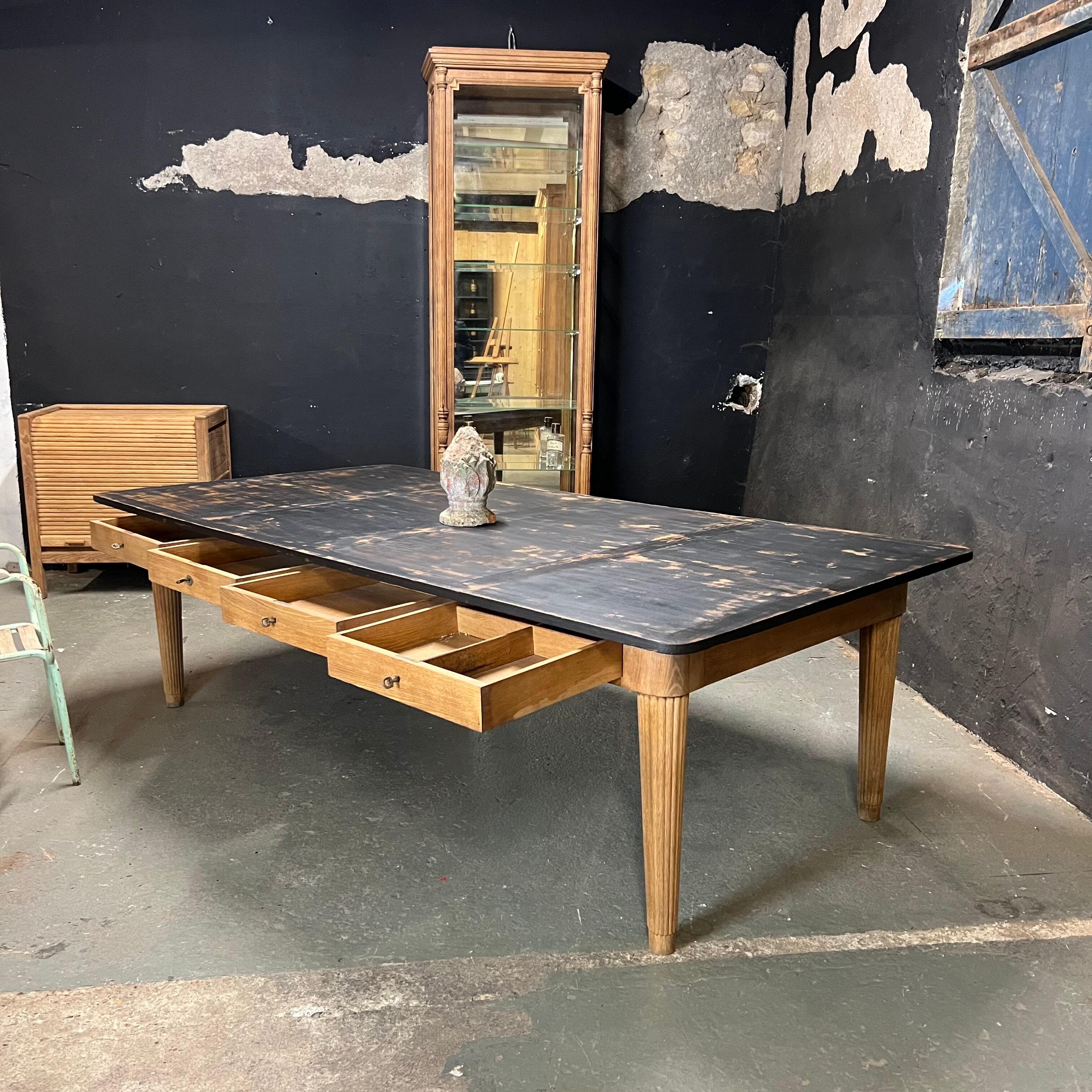 Old oak bookcase table 8 drawers