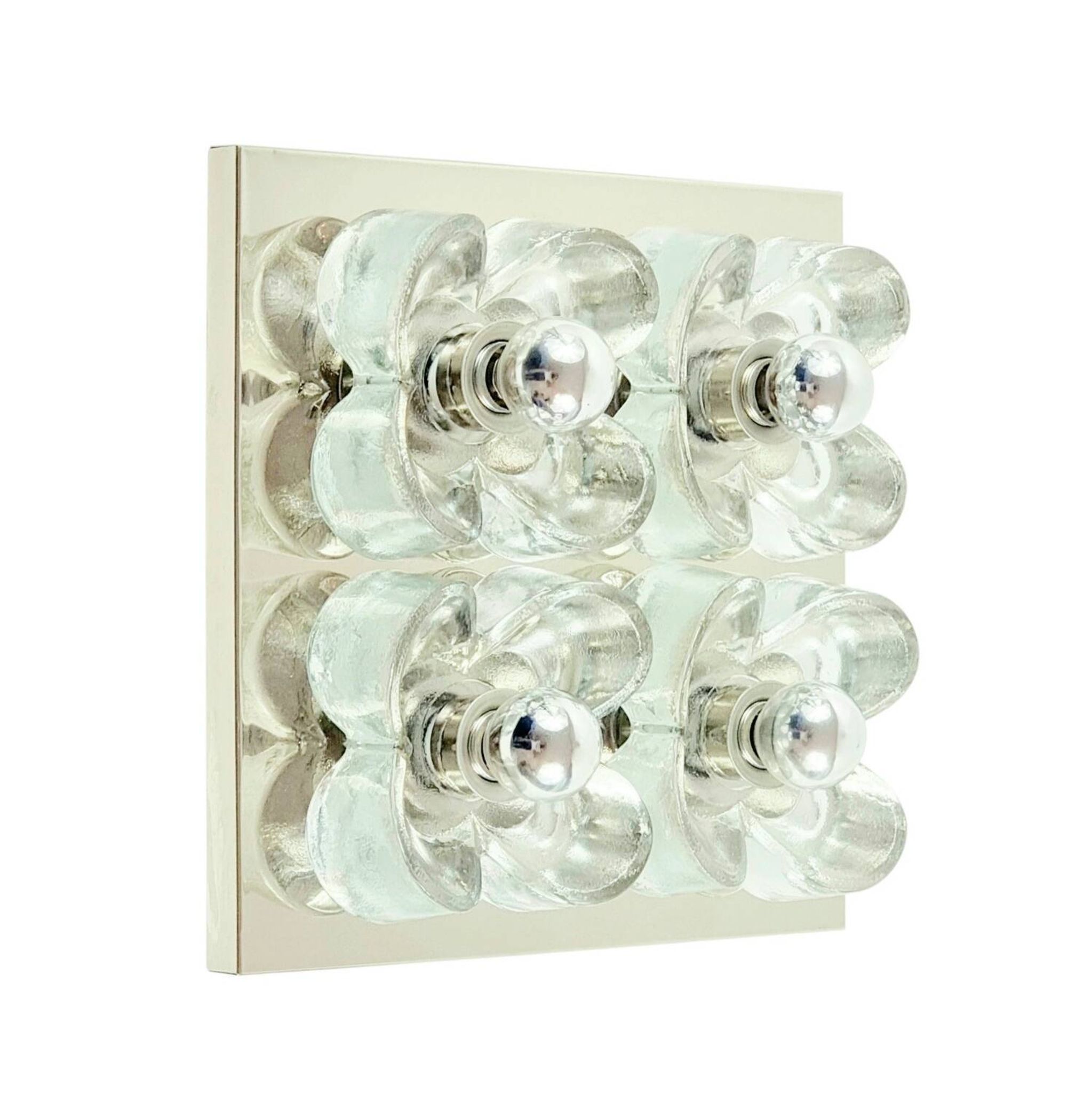 XL Mid Century floral wall light in glass and chrome by Sische, 1960s.