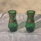 Paire de vases aux iris dore verre transparent vert et iris peint a la main art nouveau, collector