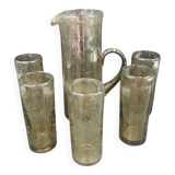 6-piece orangeade set in blown and bubbled gray glass