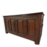 Large carved oak chest from the period — regional wedding chest, 1
