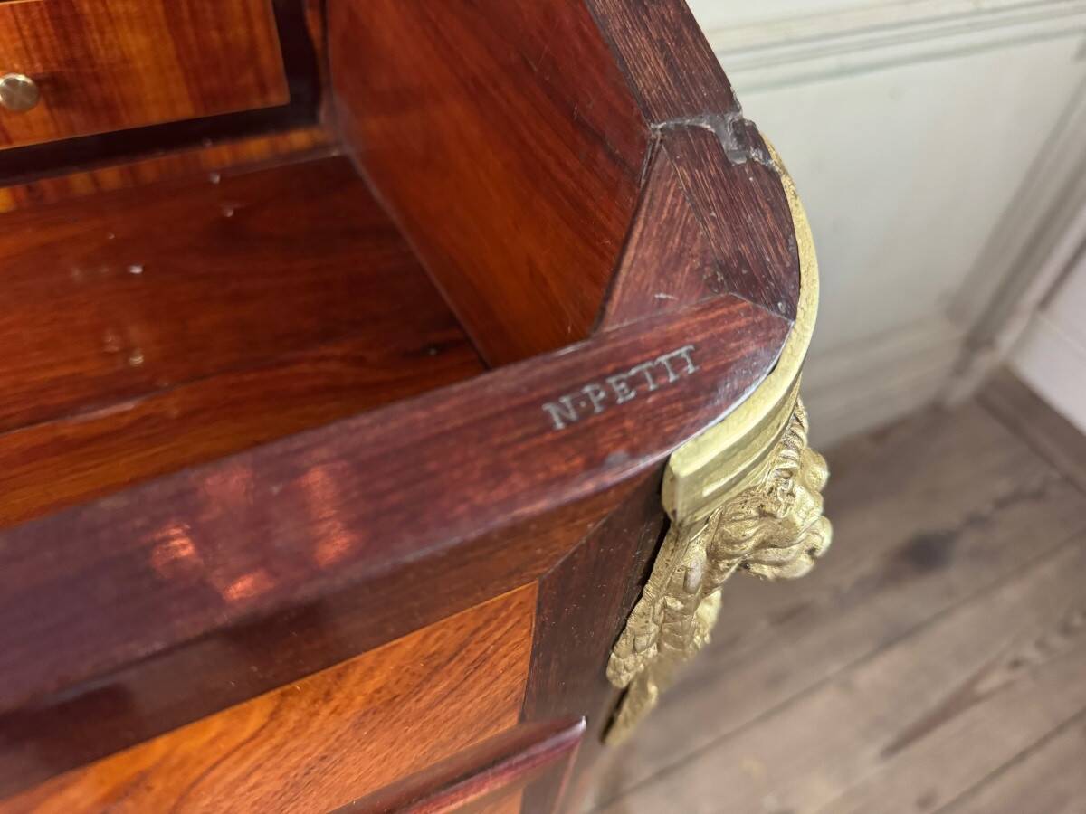 Louis XV Notary Secretary Cabinet in Veneer, Stamped by Nicolas Pet