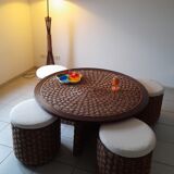 Coffee table and 4 vintage stools