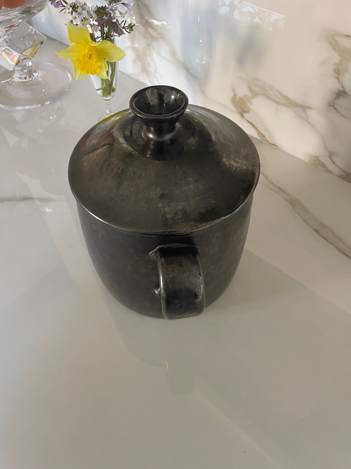 Black ceramic covered pot – Vallauris, 1950s