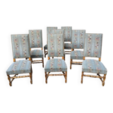 8 chaises en bois massif style Louis XIII