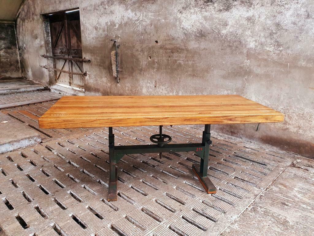 Industrial dining table oak on a workbench frame