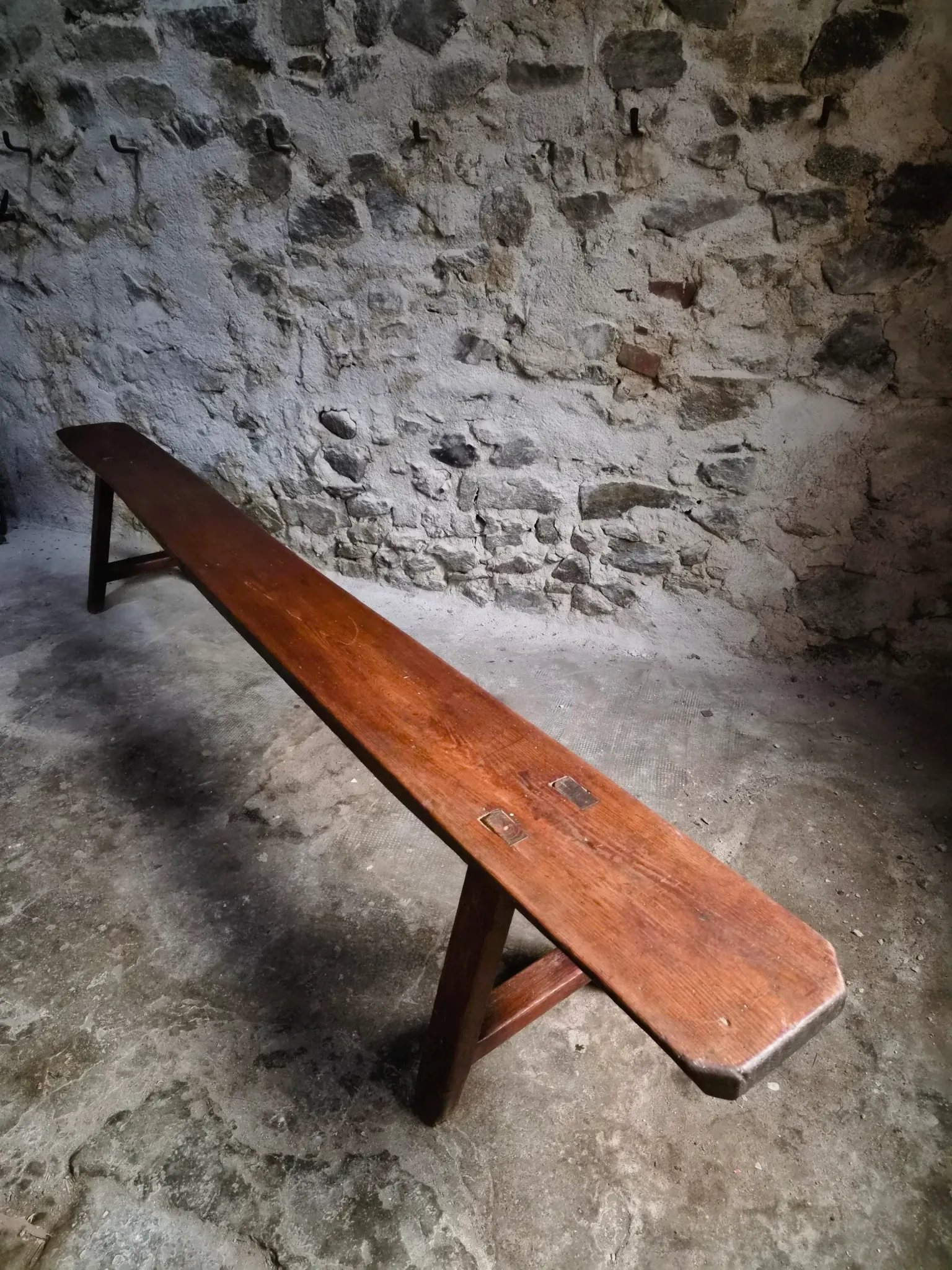 Antique farmhouse bench, 266 cm – oak and pine, 19th century, France
