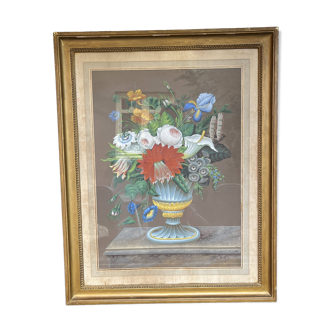 "Bouquet de fleurs" tableau nature morte de style Néo Classique, gouache sur papier, ca 1830