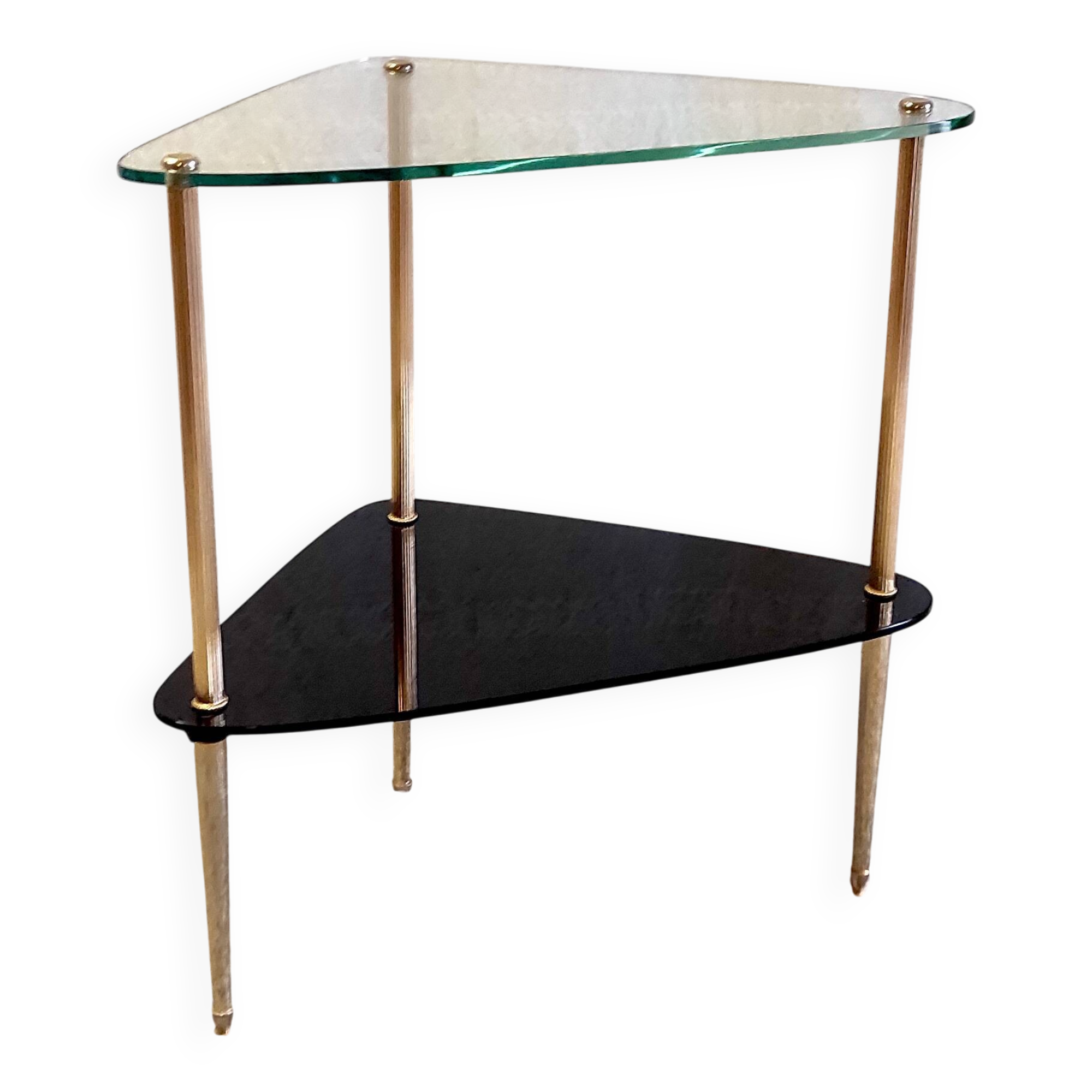 Table d'appoint tripode en laiton doré et verre - années 50/60