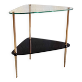 Table d'appoint tripode en laiton doré et verre - années 50/60