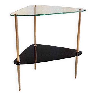Tripod side table in gilded brass and glass - 1950s/60s