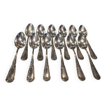 12 cuilleres a dessert metal argente orfevre SFAM rocaille 19,1cm