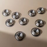 Lot of 9 vintage stainless steel egg cups from the 1970s, timeless minimalist design, dishwasher safe.