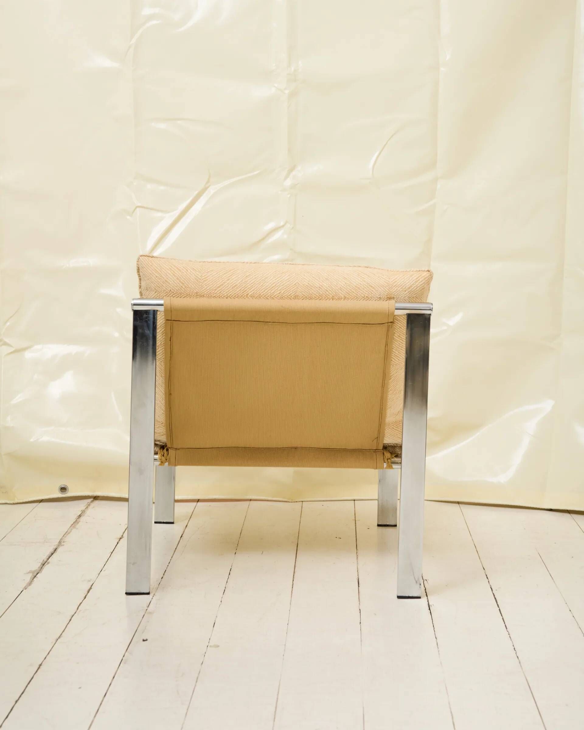 Beige armchair with chrome frame (1 of 2), Italy, 1980s