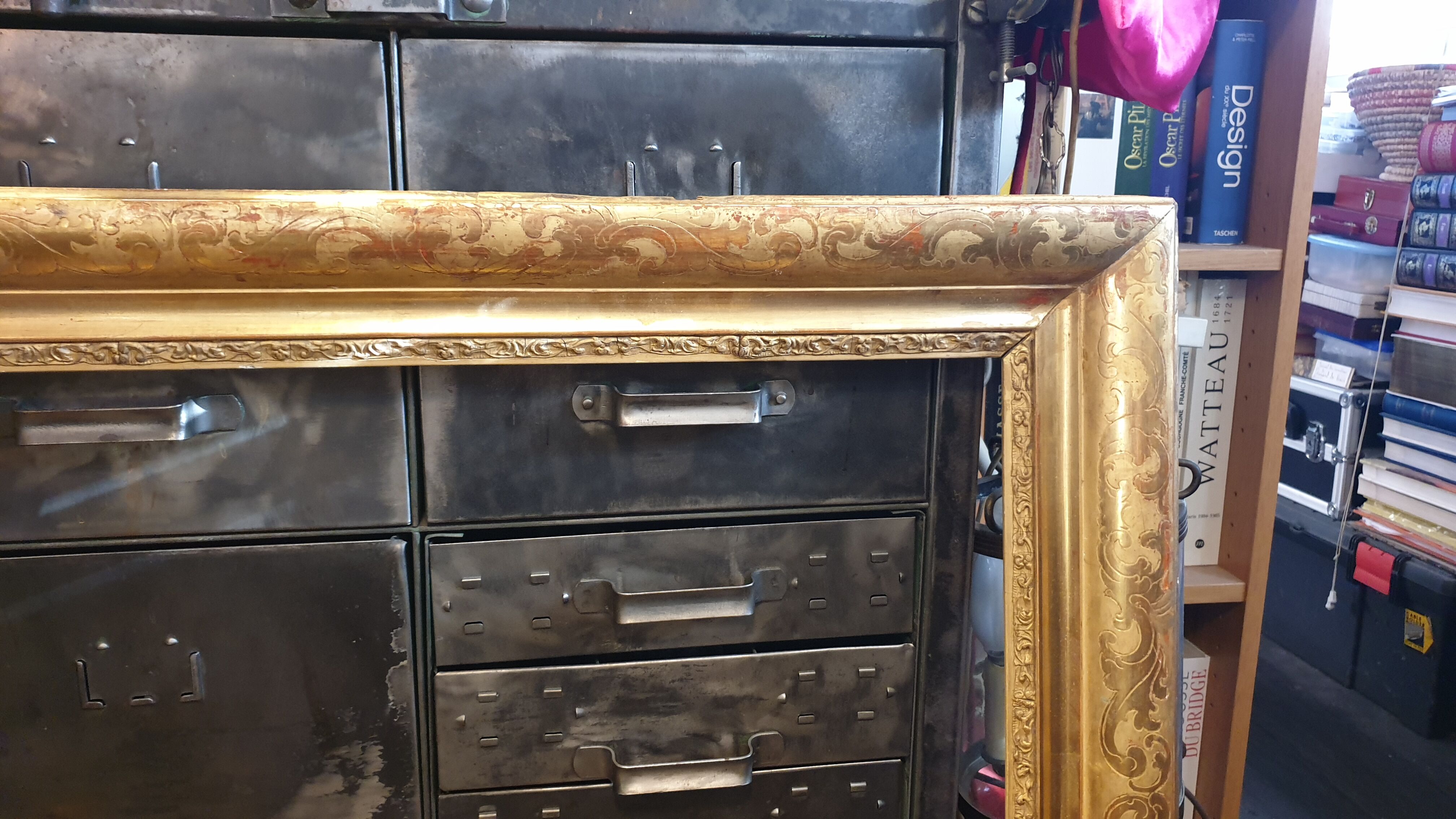 Nineteenth wood frame and gilded stucco