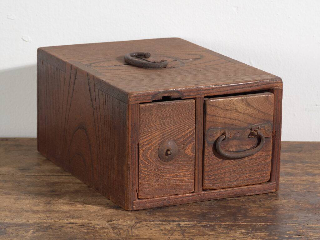 Antique Japanese box with wooden drawer – Meiji–Taishō period (c. 1890–1920)