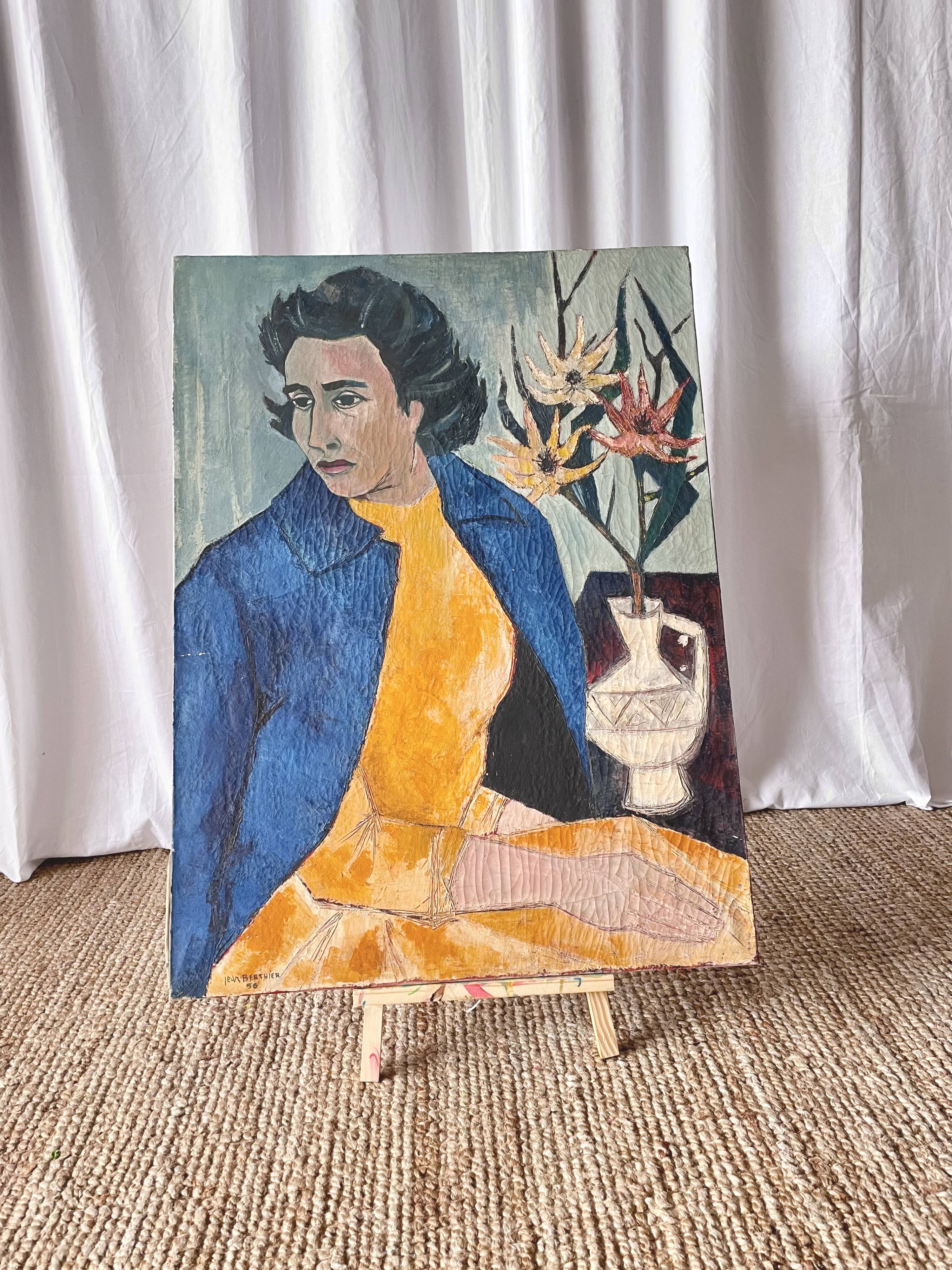Female portrait – Modernist painting from the 1950s – School of Paris – Jean Be