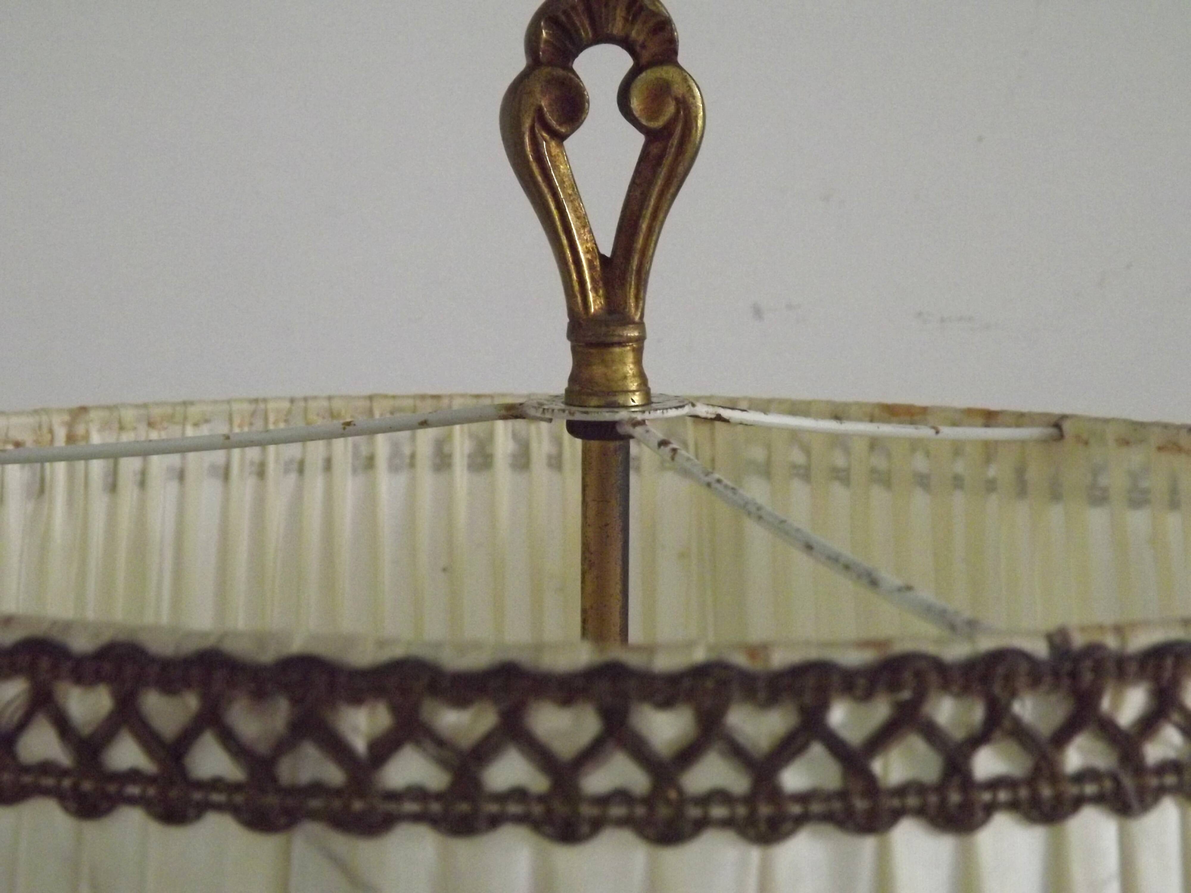 Bronze French Antique Art Nouveau 3-Light Candelabra Lamp Pleated Shade