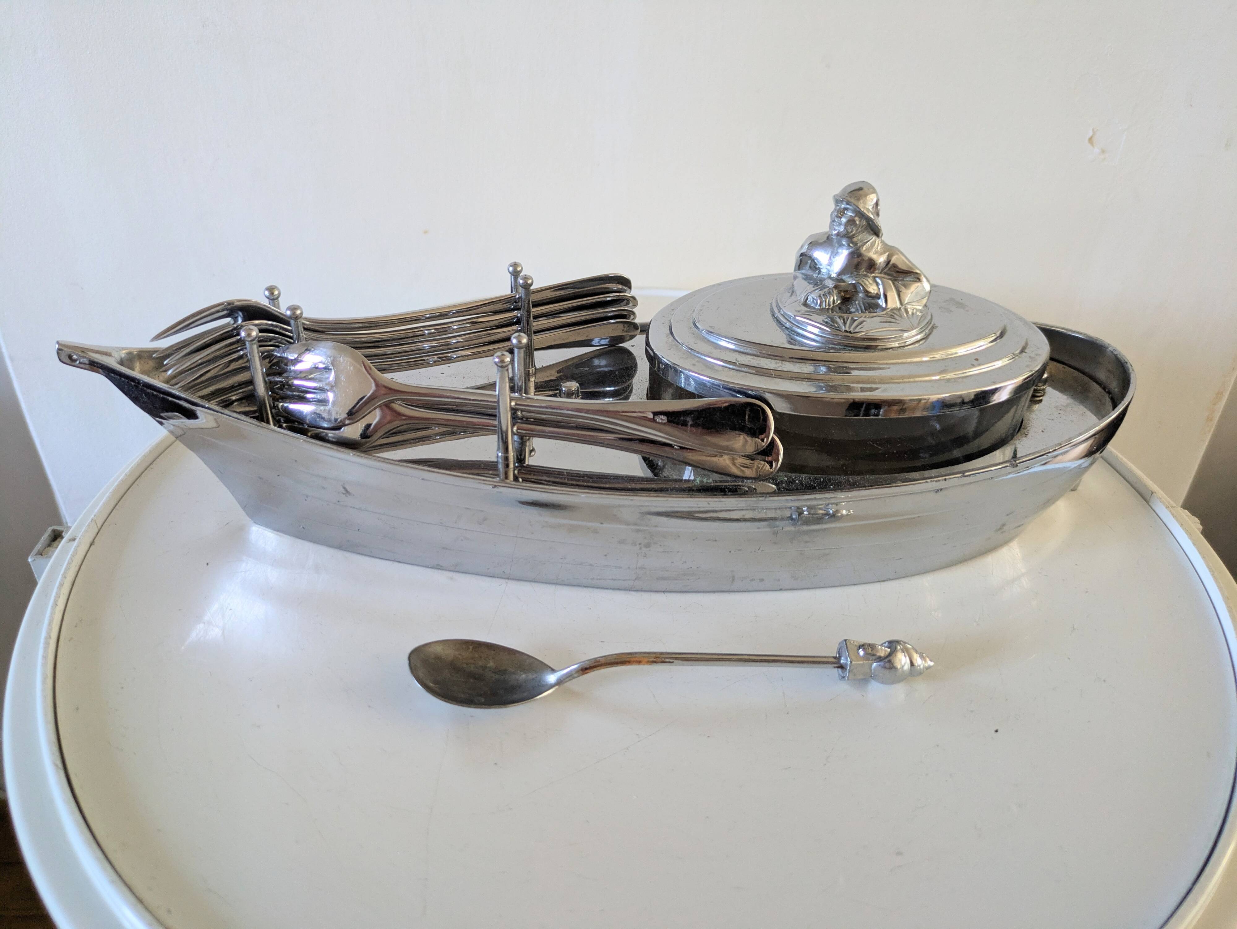 Bateau en inox support vinaigrette vintage années 60