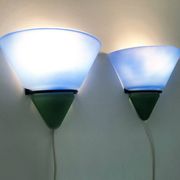 Pair of vintage Vandeheg Lotus blue and green wall sconces. 1980s