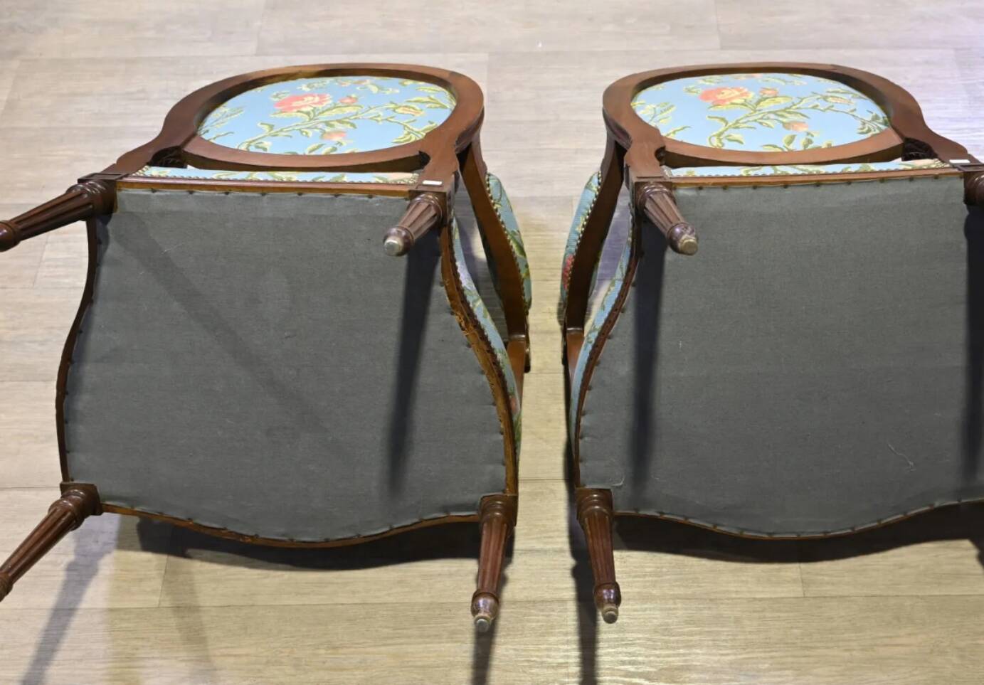 Pair of medallion back armchairs in Louis XVI style