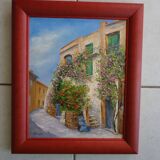 Tableau vue de village d Sud huile sur toile signée