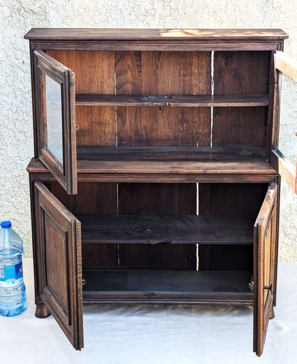 Ancien Buffet Vaisselier pour Enfants, en Chêne 4 vantaux, 2 vitrés