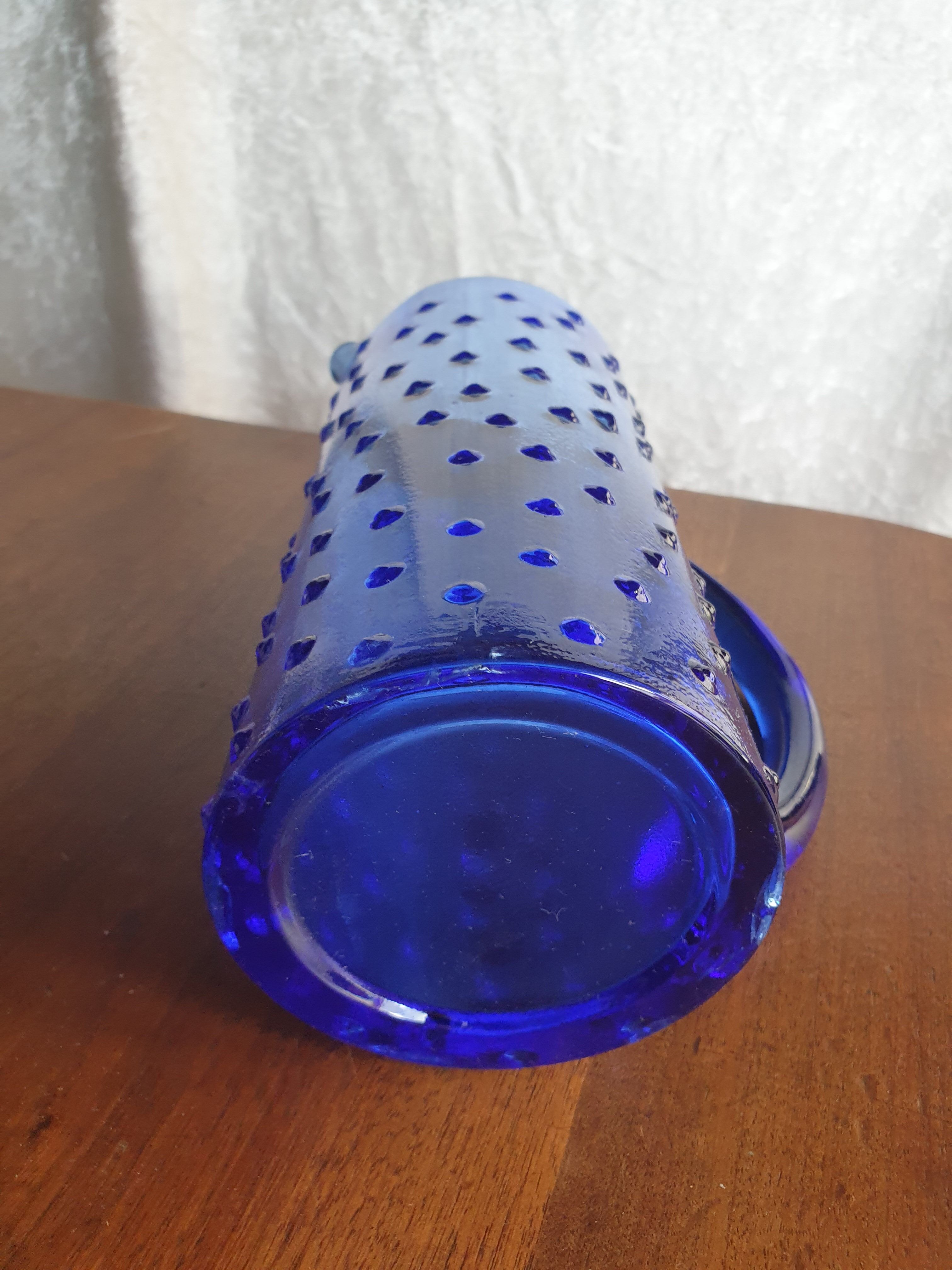 Blue smoked glass pitcher