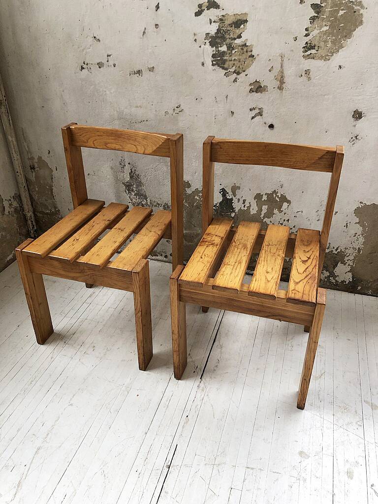 Duo of les arcs mountain pine chairs
