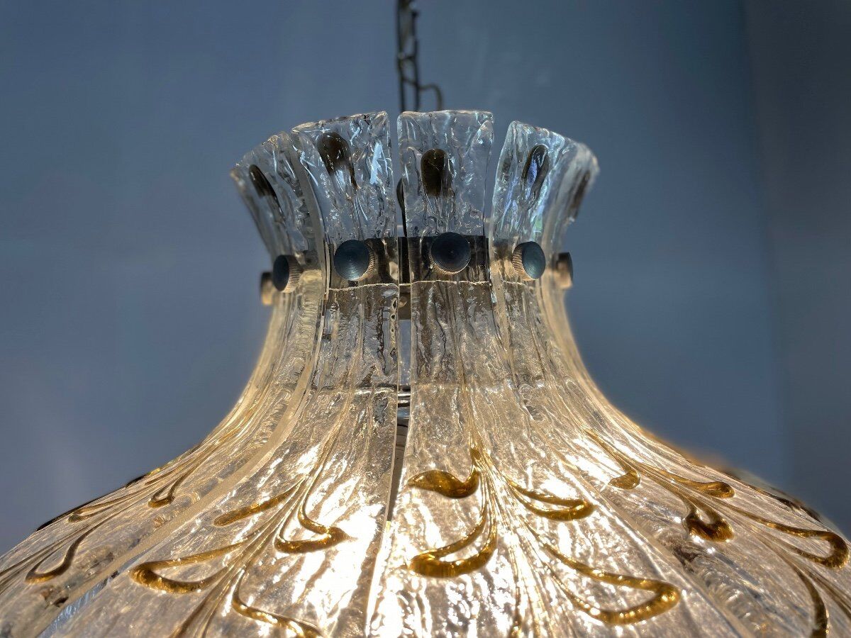 Venetian chandelier in colorless and brown murano glass circa 1970