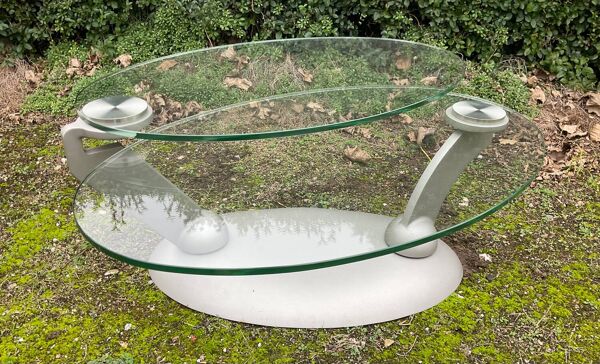Table basse design Naos en verre trempé et fonte