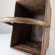 Antique wooden log basket with wrought iron fittings, Wabi-Sabi, 19th century