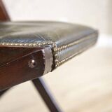 Vintage Walnut Folding Chair in Dark-Green Leather, 1950s