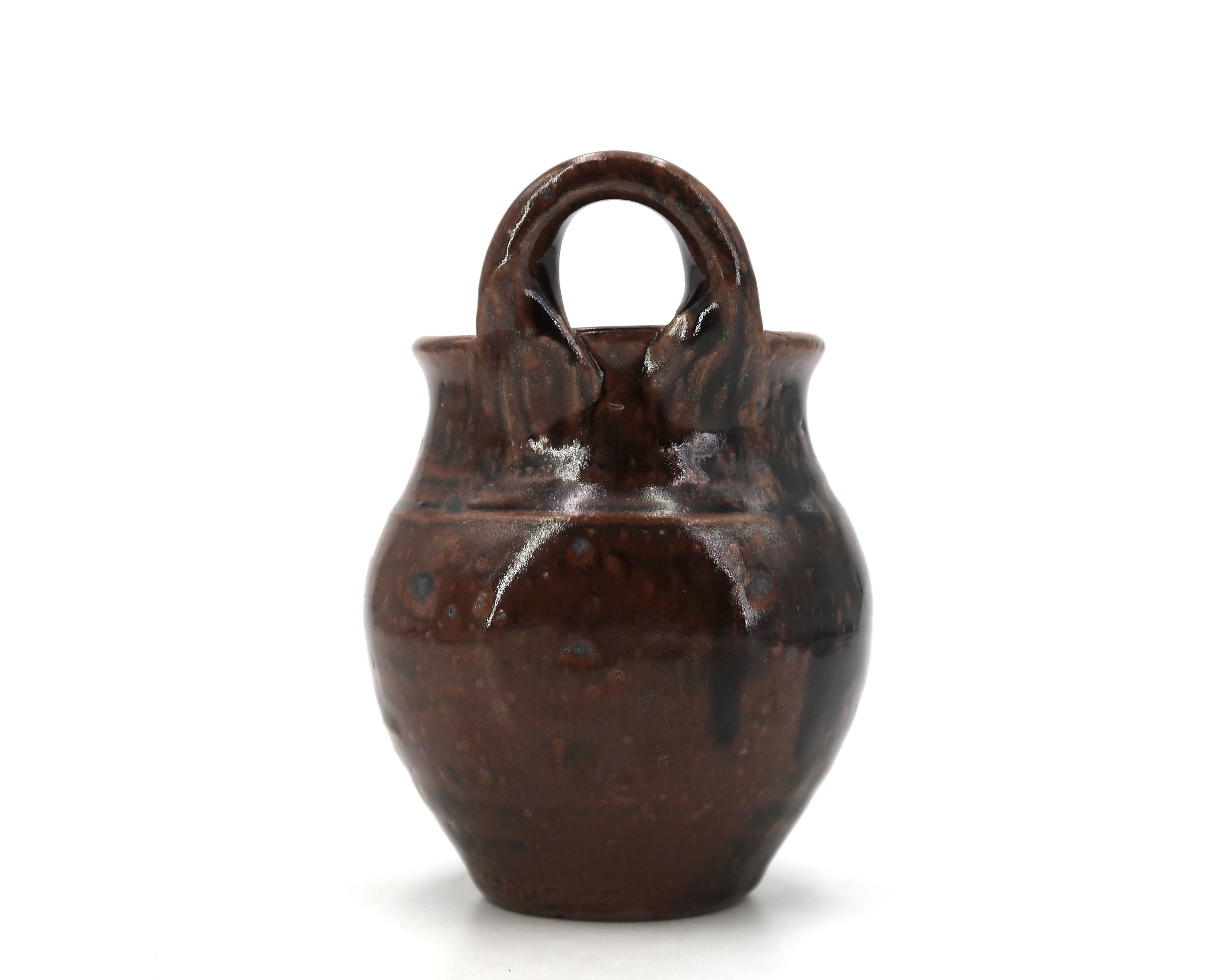 Brown ceramic wall vase by Guy Baudat, 1970s