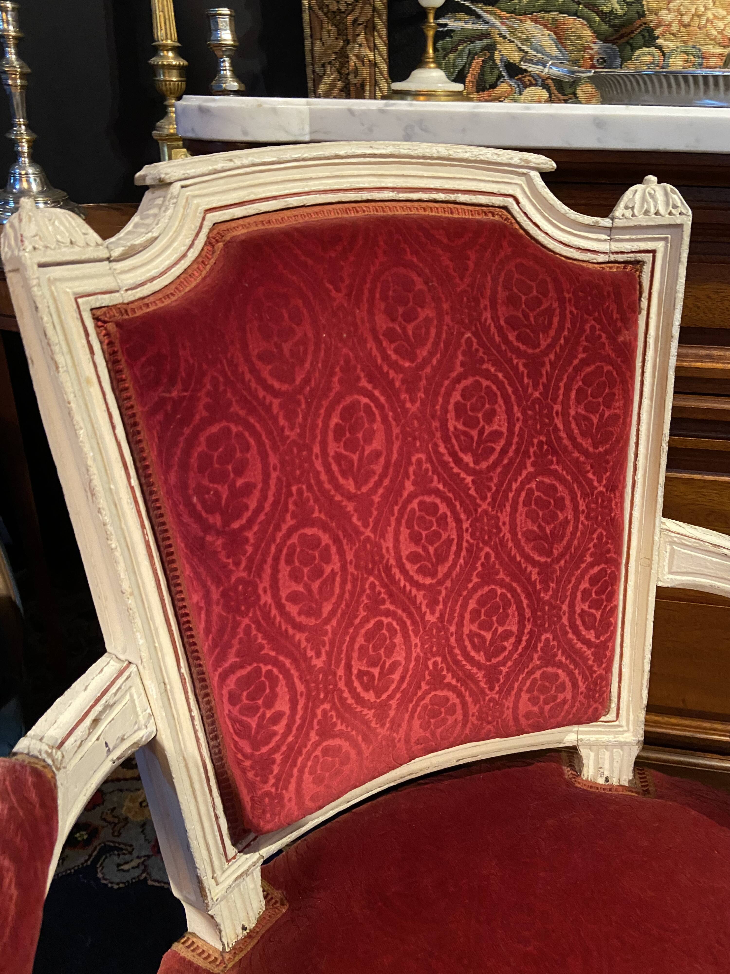 18th century Louis XVI red velvet cabriolet armchair