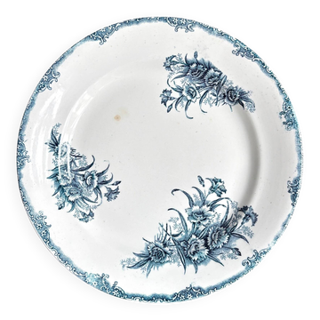 Round plate Léon Graves in blue ironstone, "Carnations" service.